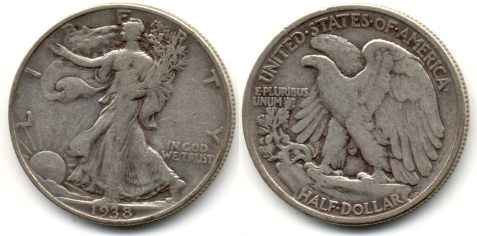 1938 Walking Liberty Half Dollar VG-8 m