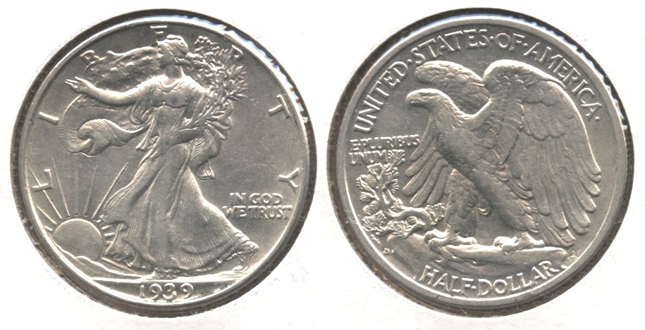 1939-D Walking Liberty Half Dollar EF-45 Dipped