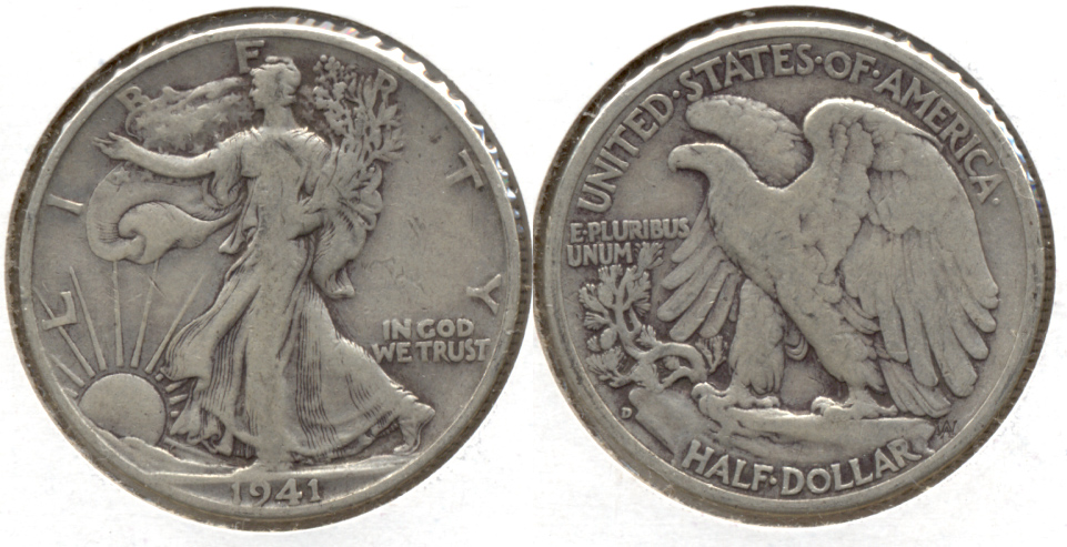 1941-D Walking Liberty Half Dollar VG-8 g