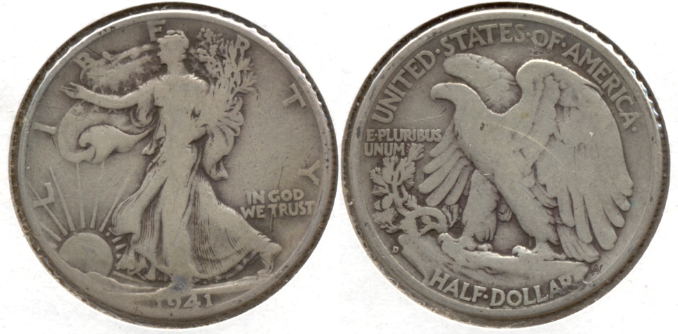1941-D Walking Liberty Half Dollar VG-8 h