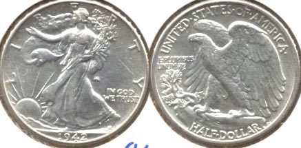 1942 Walking Liberty Half Dollar AU-55 a