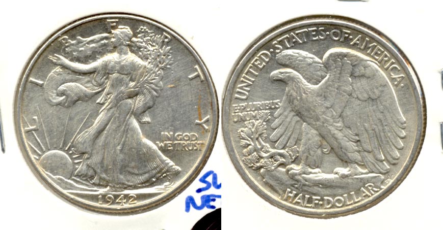 1942 Walking Liberty Half Dollar AU-55 e Cleaned