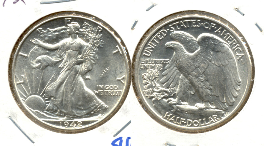 1942 Walking Liberty Half Dollar AU-55 f