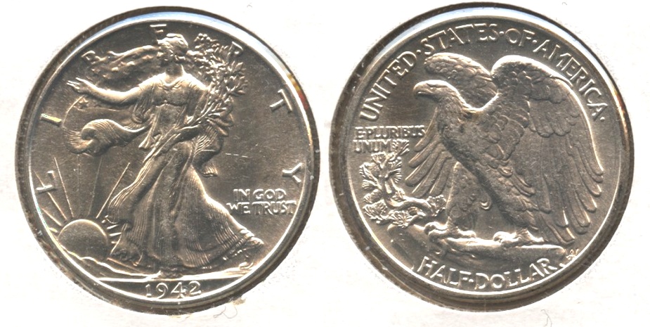 1942 Walking Liberty Half Dollar AU-55 k Two Spots