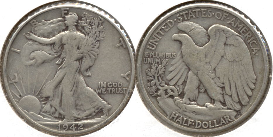 1942 Walking Liberty Half Dollar VG-8 d