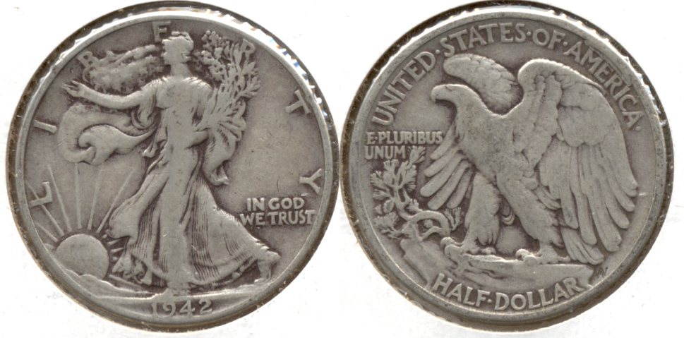 1942 Walking Liberty Half Dollar VG-8 g