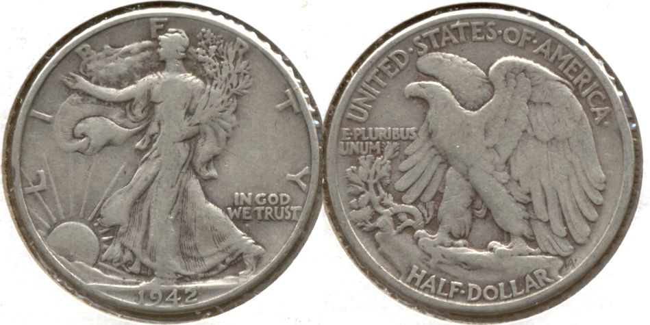 1942 Walking Liberty Half Dollar VG-8 h