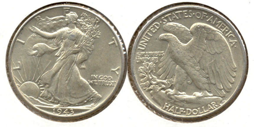 1943 Walking Liberty Half Dollar AU-50 d Rough Patch