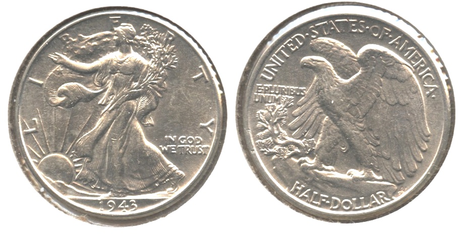 1943 Walking Liberty Half Dollar AU-53 b