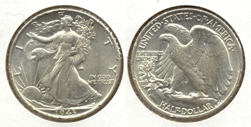 1943 Walking Liberty Half Dollar AU-55 i Rim Dings