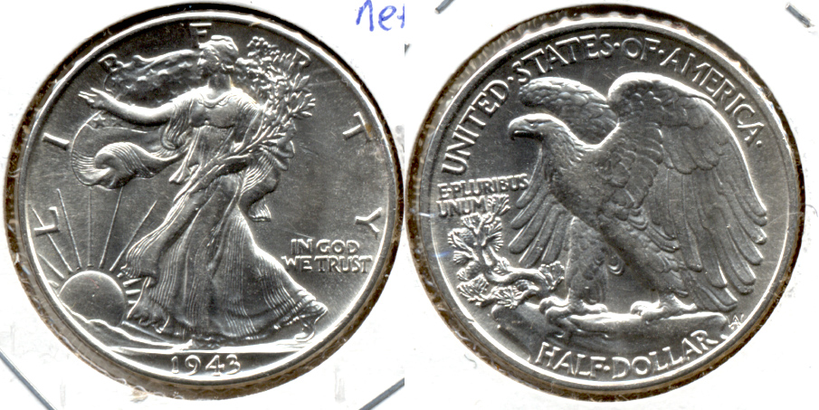 1943 Walking Liberty Half Dollar MS-60 f Obverse Scratches