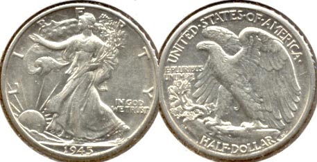 1945-D Walking Liberty Half Dollar AU-50 f