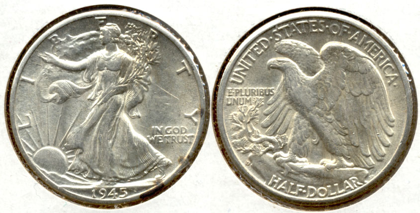1945-D Walking Liberty Half Dollar AU-55 b