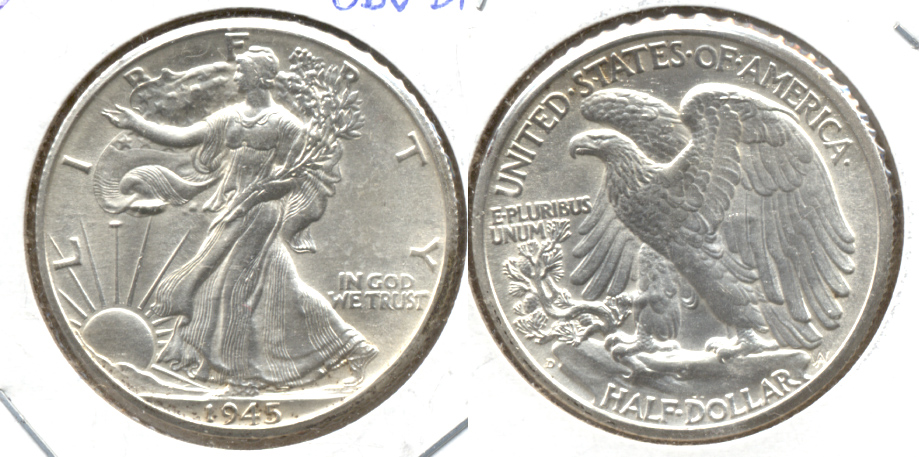 1945-D Walking Liberty Half Dollar MS-60 a Obverse Die Chip