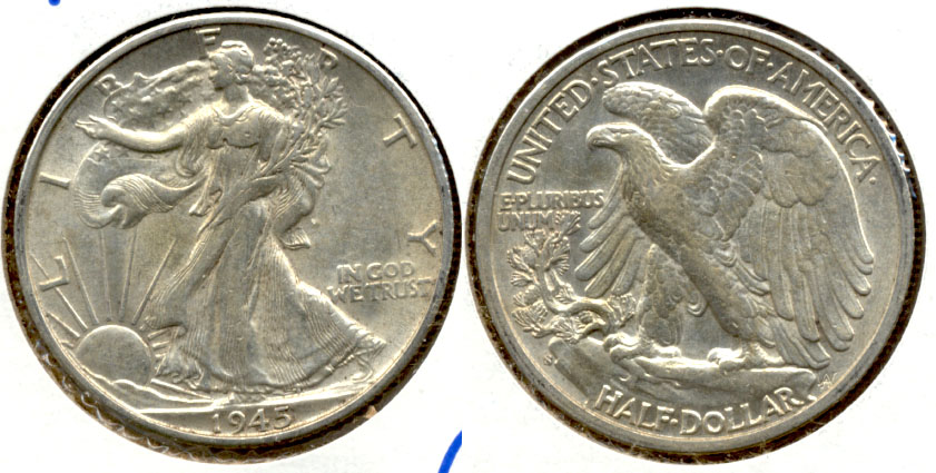 1945-S Walking Liberty Half Dollar AU-50 f