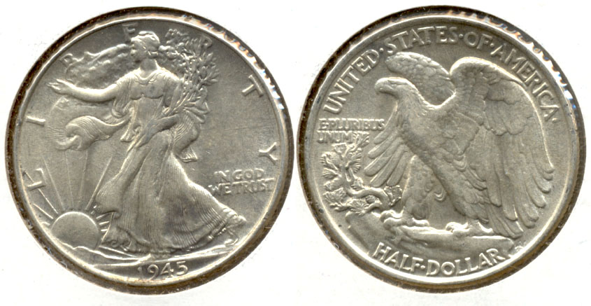 1945 Walking Liberty Half Dollar AU-55 e