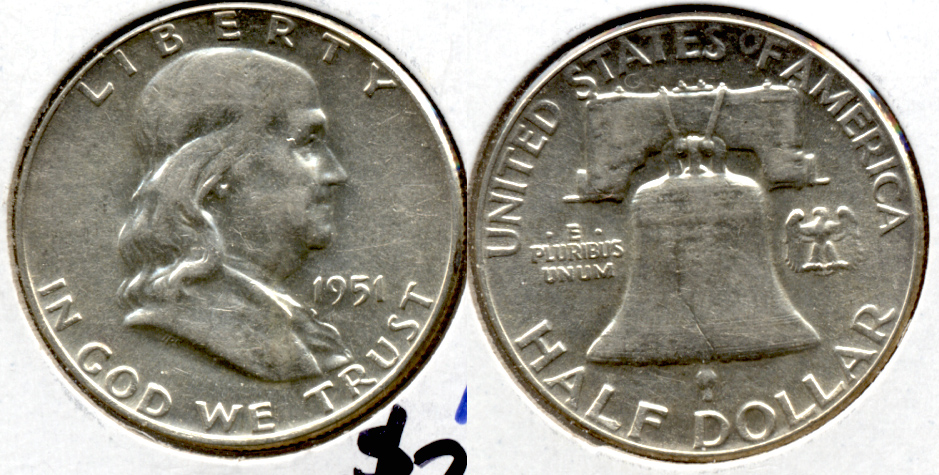 1951 Franklin Half Dollar AU-50 k