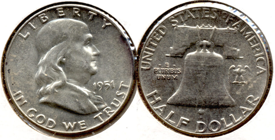 1951 Franklin Half Dollar AU-50 v