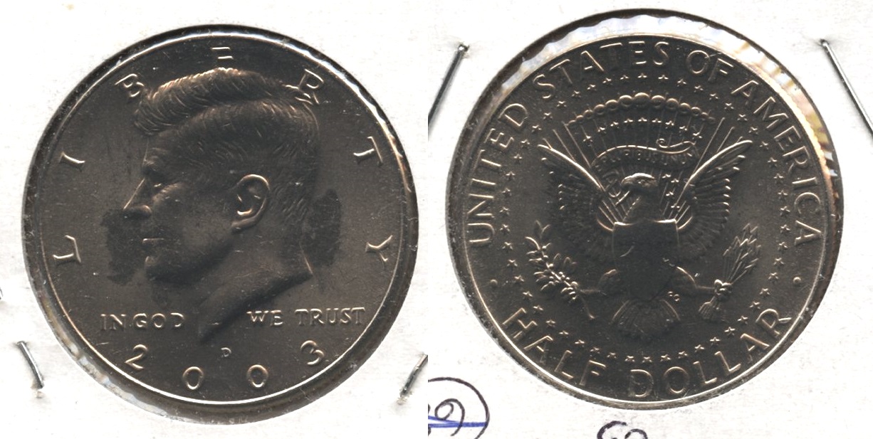 2003-D Kennedy Half Dollar Mint State Struck Through Grease