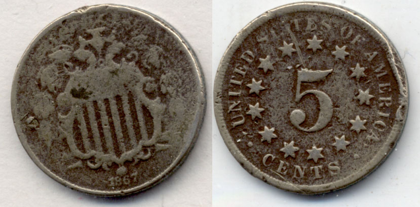 1867 No Rays Shield Nickel AG-3 c Bit Rough