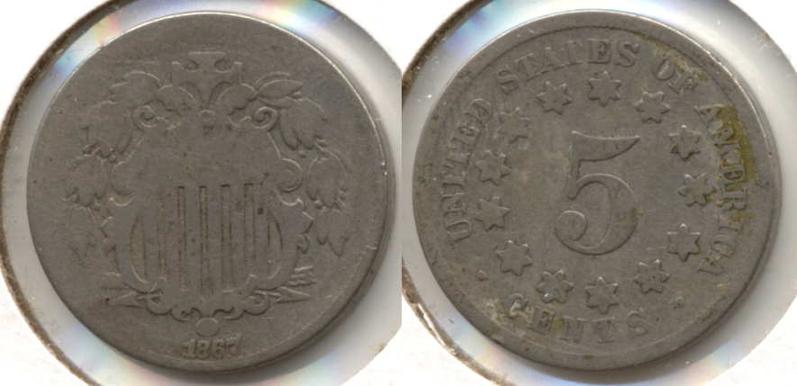1867 No Rays Shield Nickel AG-3 p