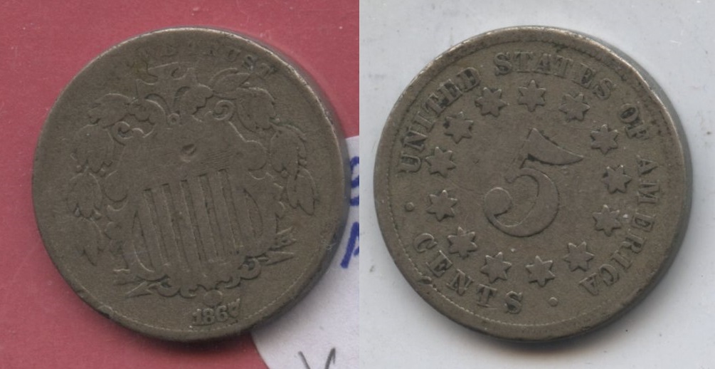 1867 No Rays Shield Nickel AG-3 #v