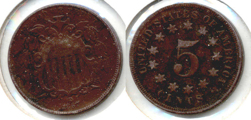 1867 No Rays Shield Nickel Fine-12 Dark