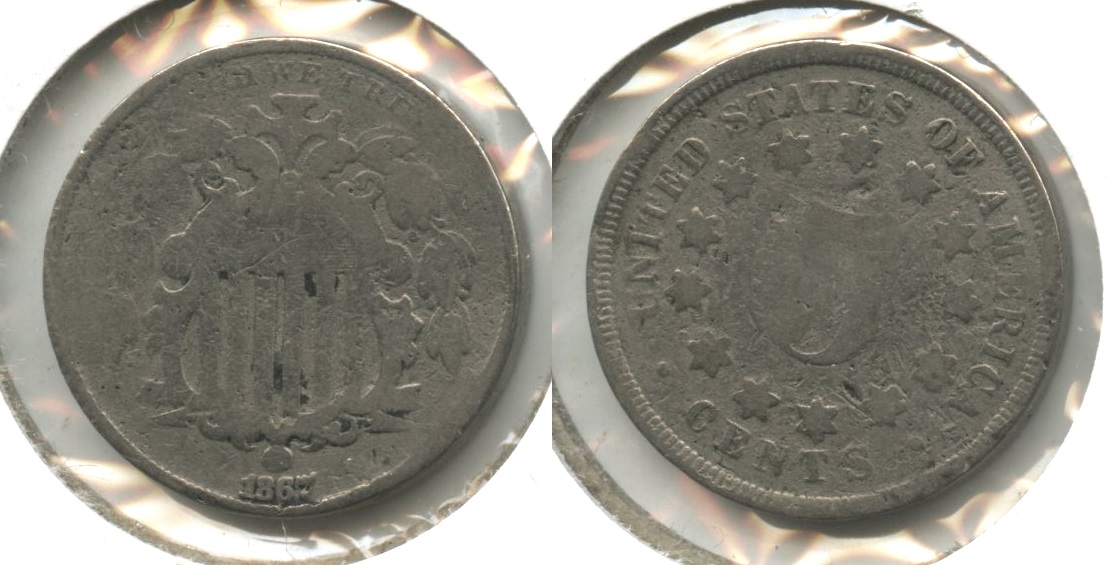 1867 No Rays Shield Nickel Fair-2 #m