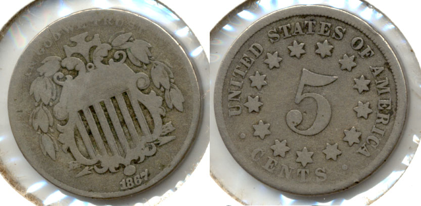 1867 No Rays Shield Nickel Good-4