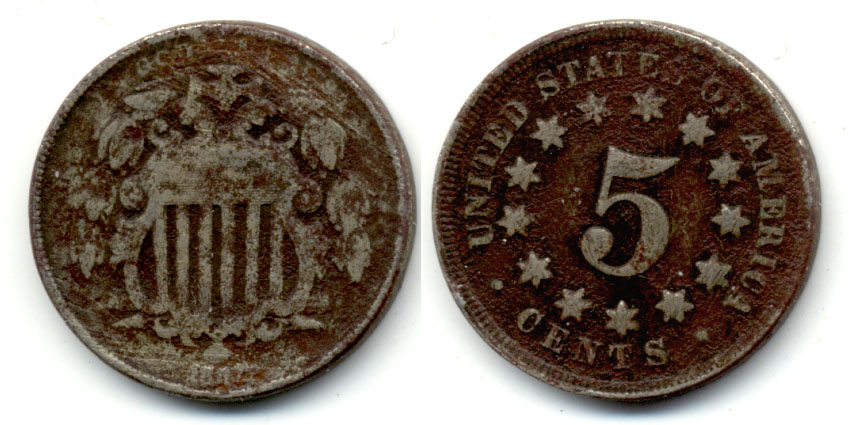 1867 No Rays Shield Nickel Good-4 e Dark