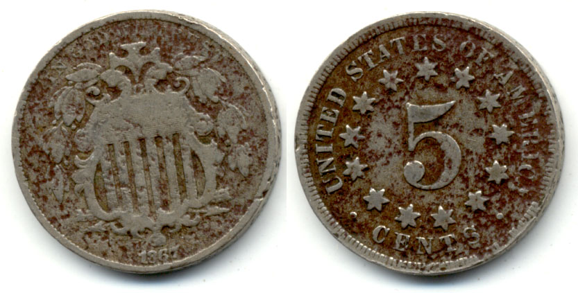 1867 No Rays Shield Nickel Good-4 f Rough
