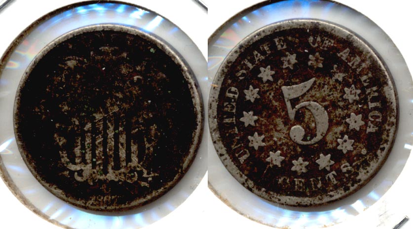 1867 No Rays Shield Nickel Good-4 j Dark