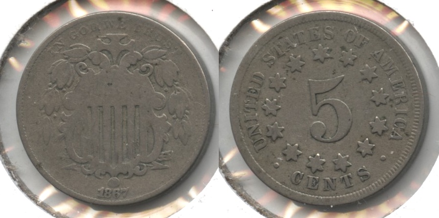 1867 No Rays Shield Nickel Good-4 #q