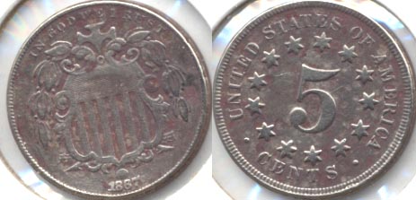 1867 No Rays Shield Nickel VF-20