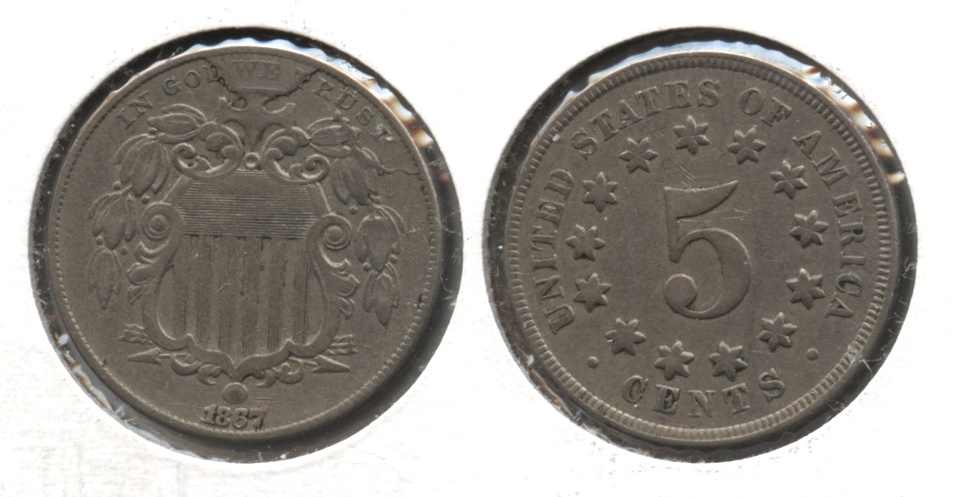 1867 No Rays Shield Nickel VF-20 #b Obverse Cud