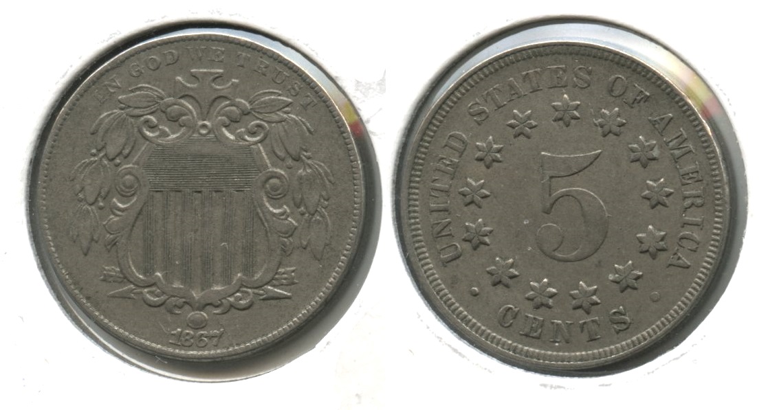 1867 No Rays Shield Nickel VF-20 #c
