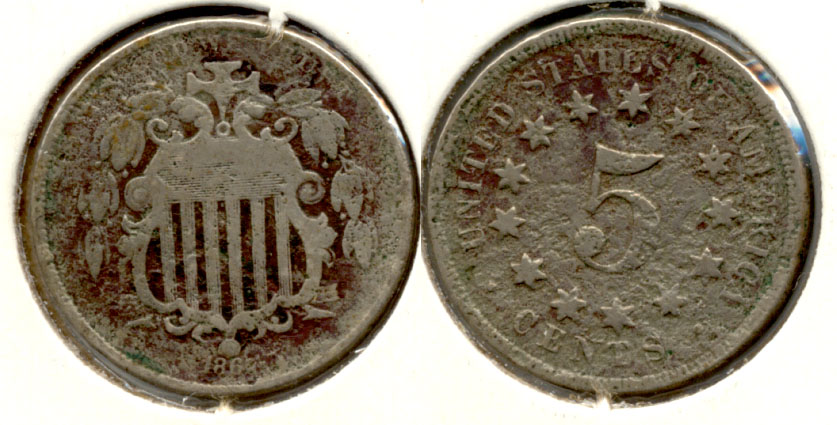 1867 No Rays Shield Nickel VG-8 a Porous