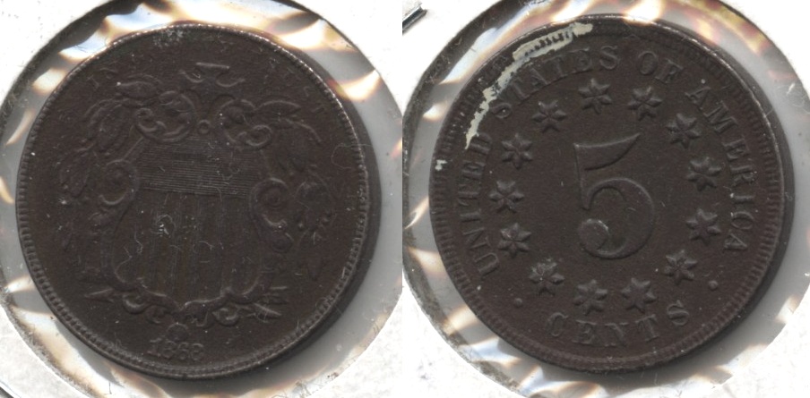 1868 Shield Nickel Fine-12 #b Dark