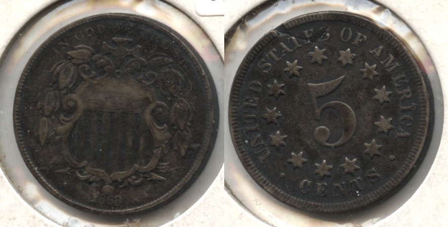 1868 Shield Nickel Fine-12 #c Bit Dark