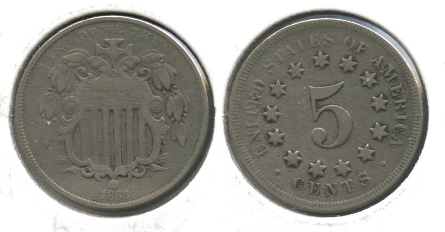 1868 Shield Nickel Fine-12 #e