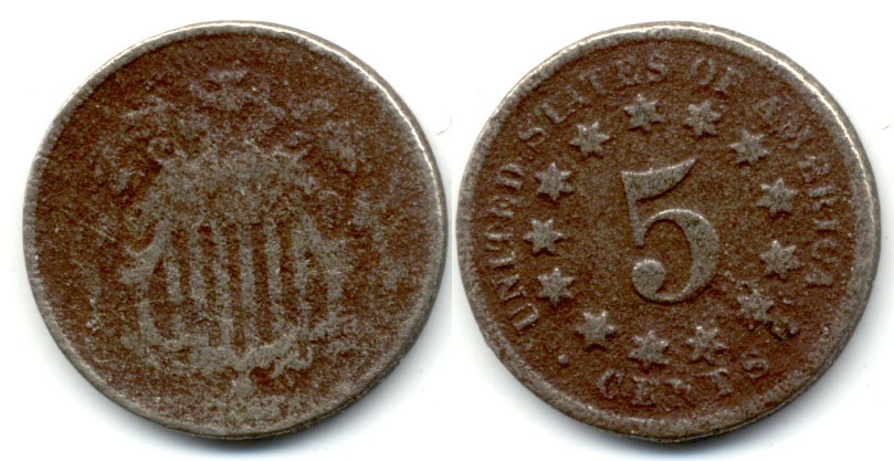 1868 Shield Nickel Good-4 e Porous