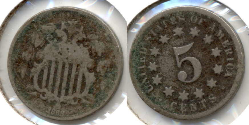 1868 Shield Nickel Good-4 r Dark