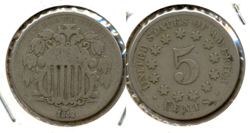1868 Shield Nickel VG-8 d