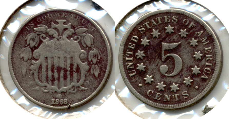 1868 Shield Nickel VG-8 h Rim Nick