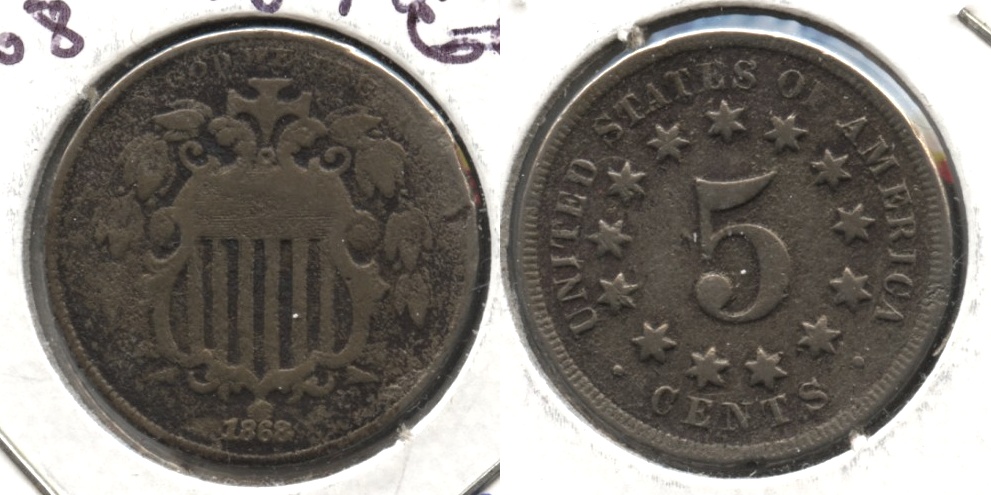 1868 Shield Nickel VG-8 #l Porous