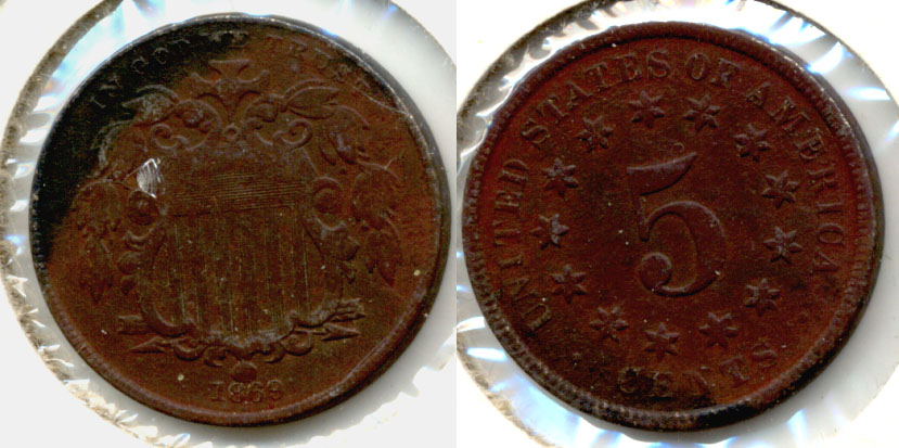 1869 Shield Nickel Good-4 a Dark