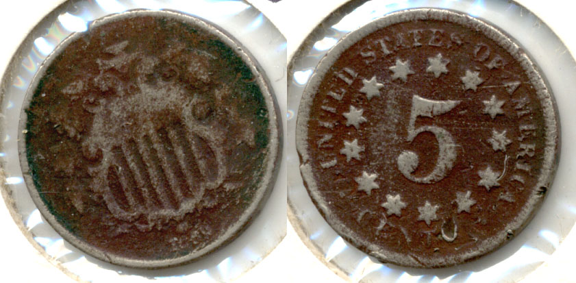 1869 Shield Nickel Good-4 c Dark