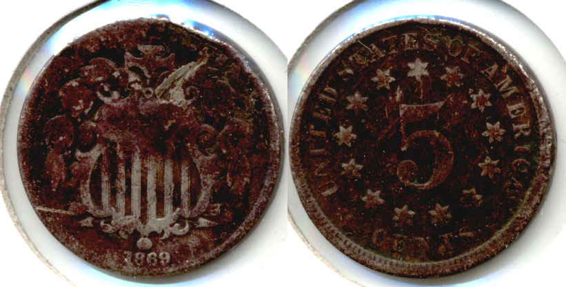 1869 Shield Nickel Good-4 d Dark