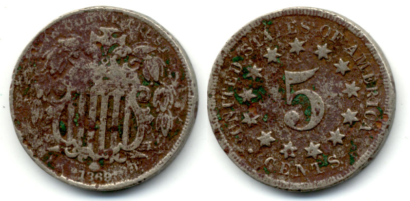 1869 Shield Nickel VG-8 Corrosion