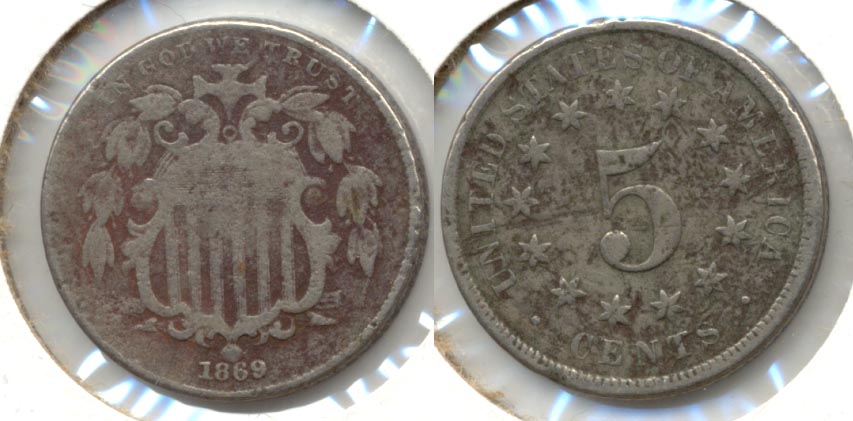 1869 Shield Nickel VG-8 a Rough Surfaces